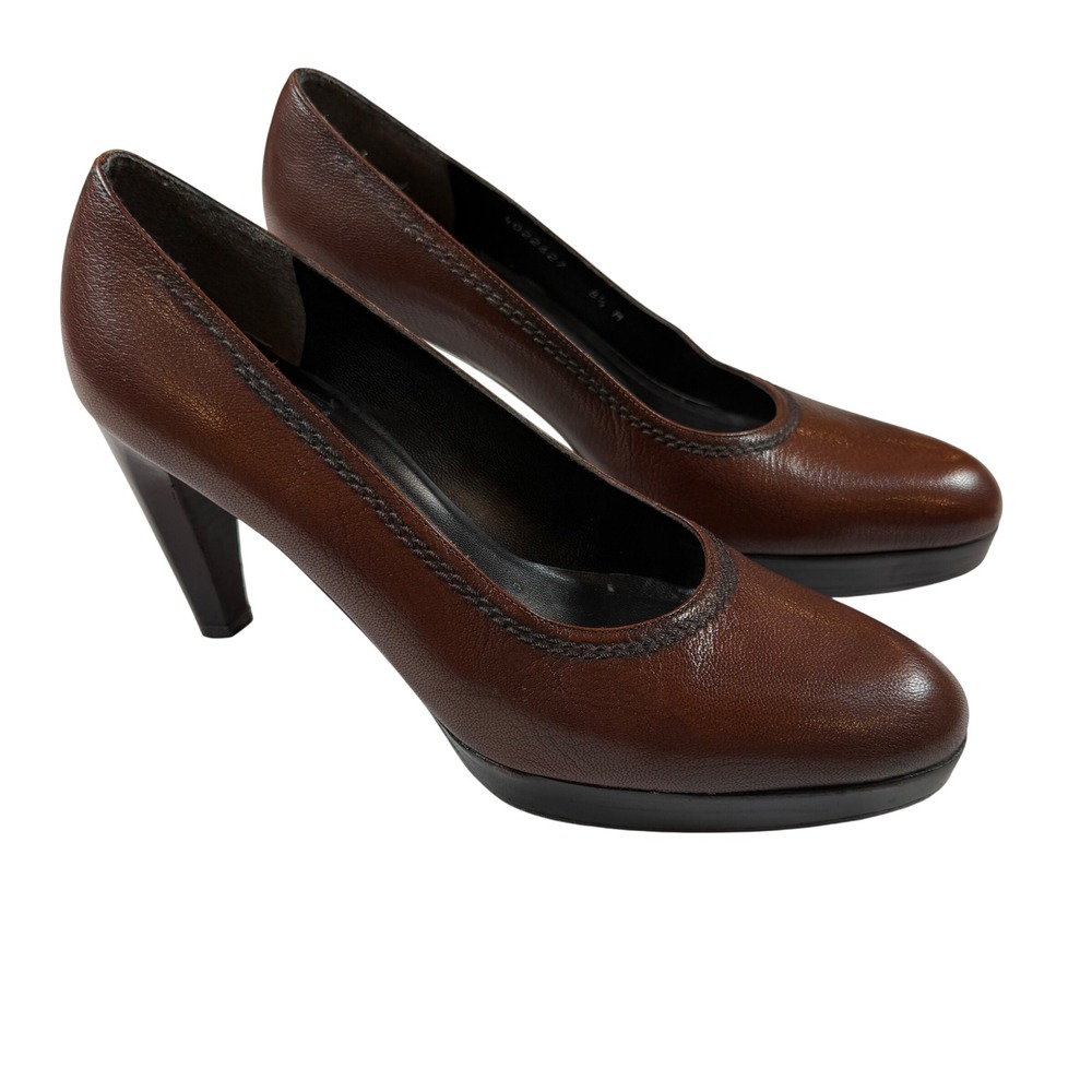 Stuart Weitzman Saddle Brown Leather Platform Pump 8.5 Luxury Old Money Academia